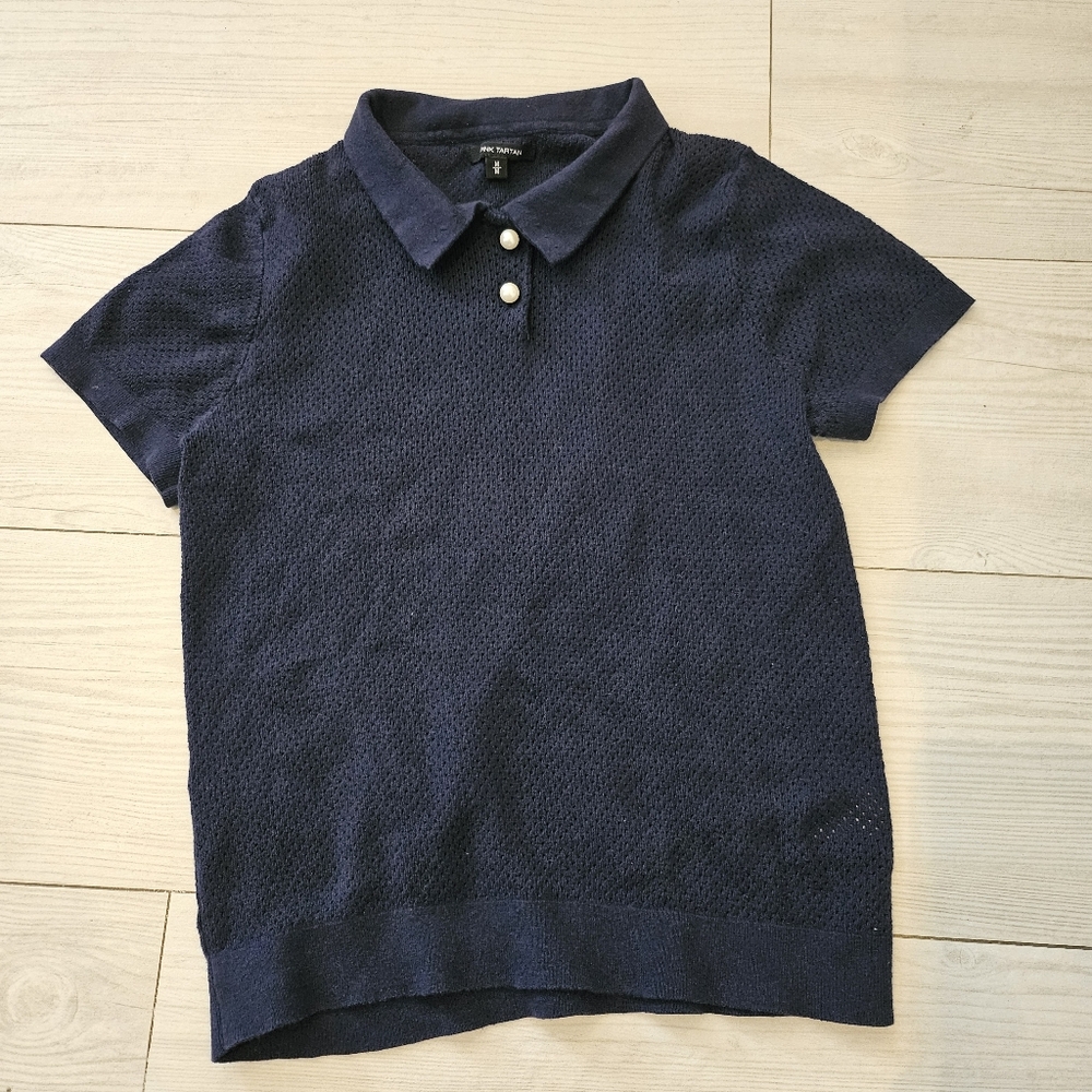 Pink Tartan Pointelle Short Sleeved Sweater